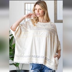 Oli & Hali WASHED LACE CONTRAST BOXY LOOSE TOP In Cream